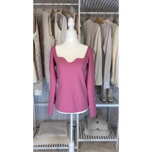 H&M Women's Size M Pink Sweetheart Neck Long Sleeve Blouse Top #0014